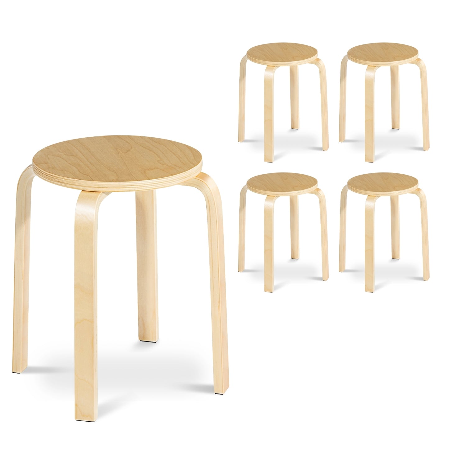 Set of 4 Stackable 18-Inch Bentwood Dining Stools with Round Seat - Natural Finish