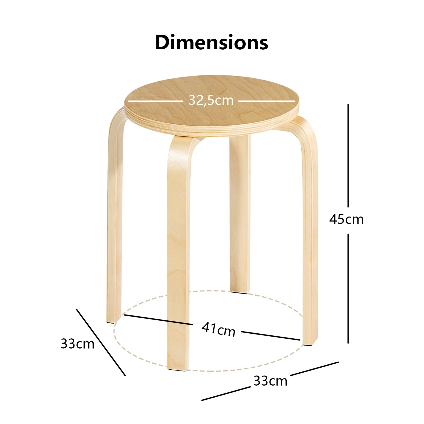 Set of 4 Stackable 18-Inch Bentwood Dining Stools with Round Seat - Natural Finish