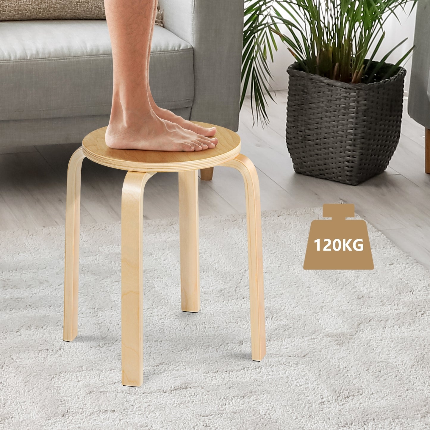 Set of 4 Stackable 18-Inch Bentwood Dining Stools with Round Seat - Natural Finish