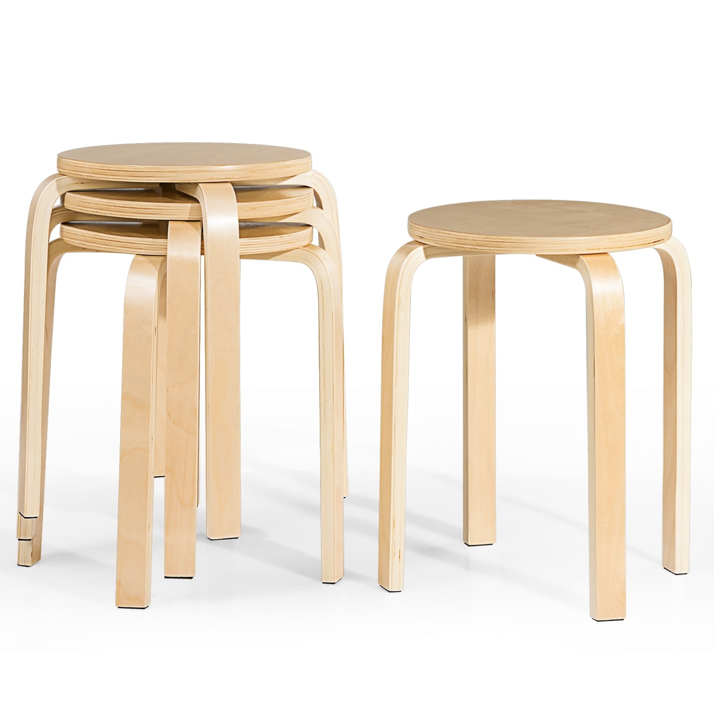 Set of 4 Stackable 18-Inch Bentwood Dining Stools with Round Seat - Natural Finish