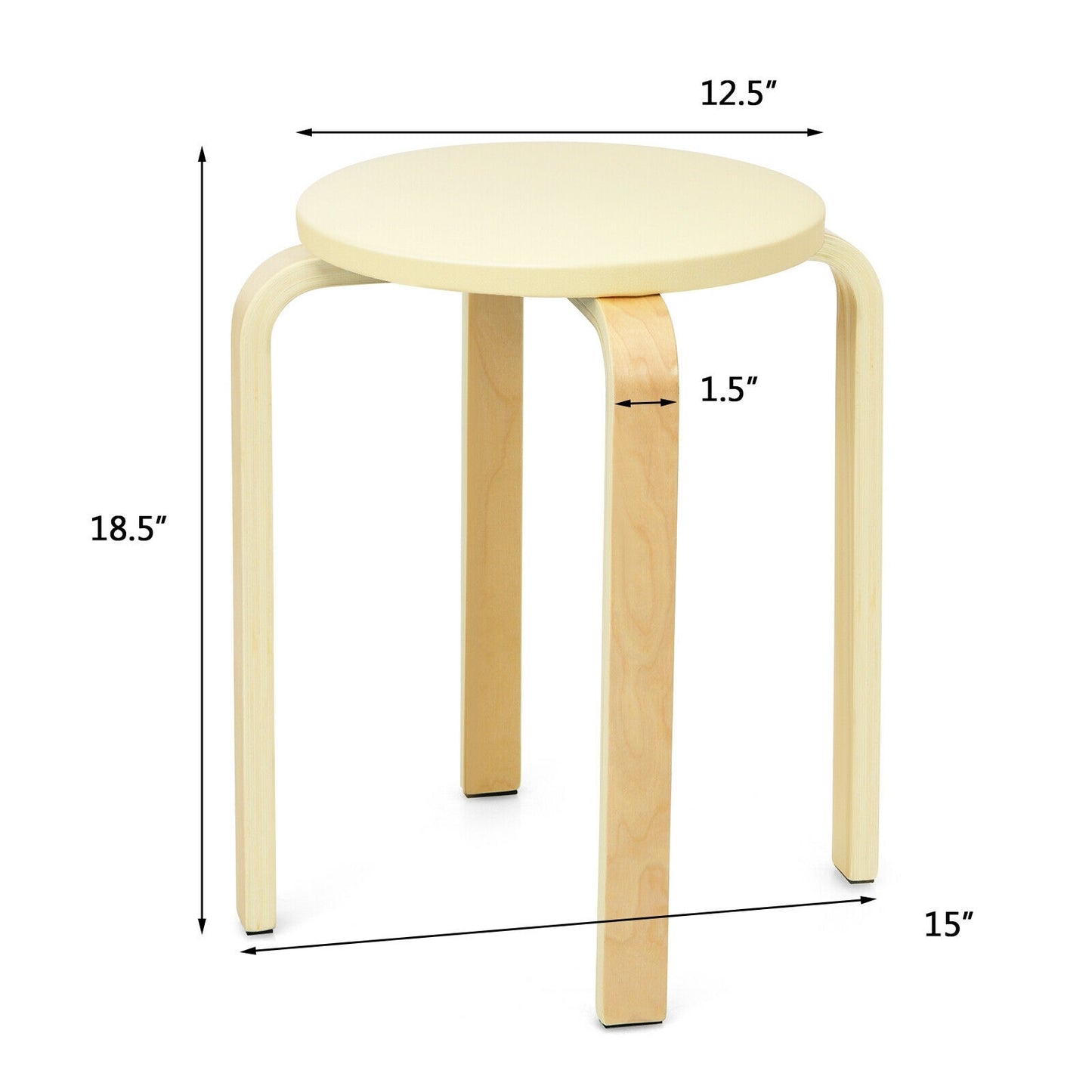 Bentwood Stackable Stools with PU Leather Cushioned Seat – Set of 4, Beige