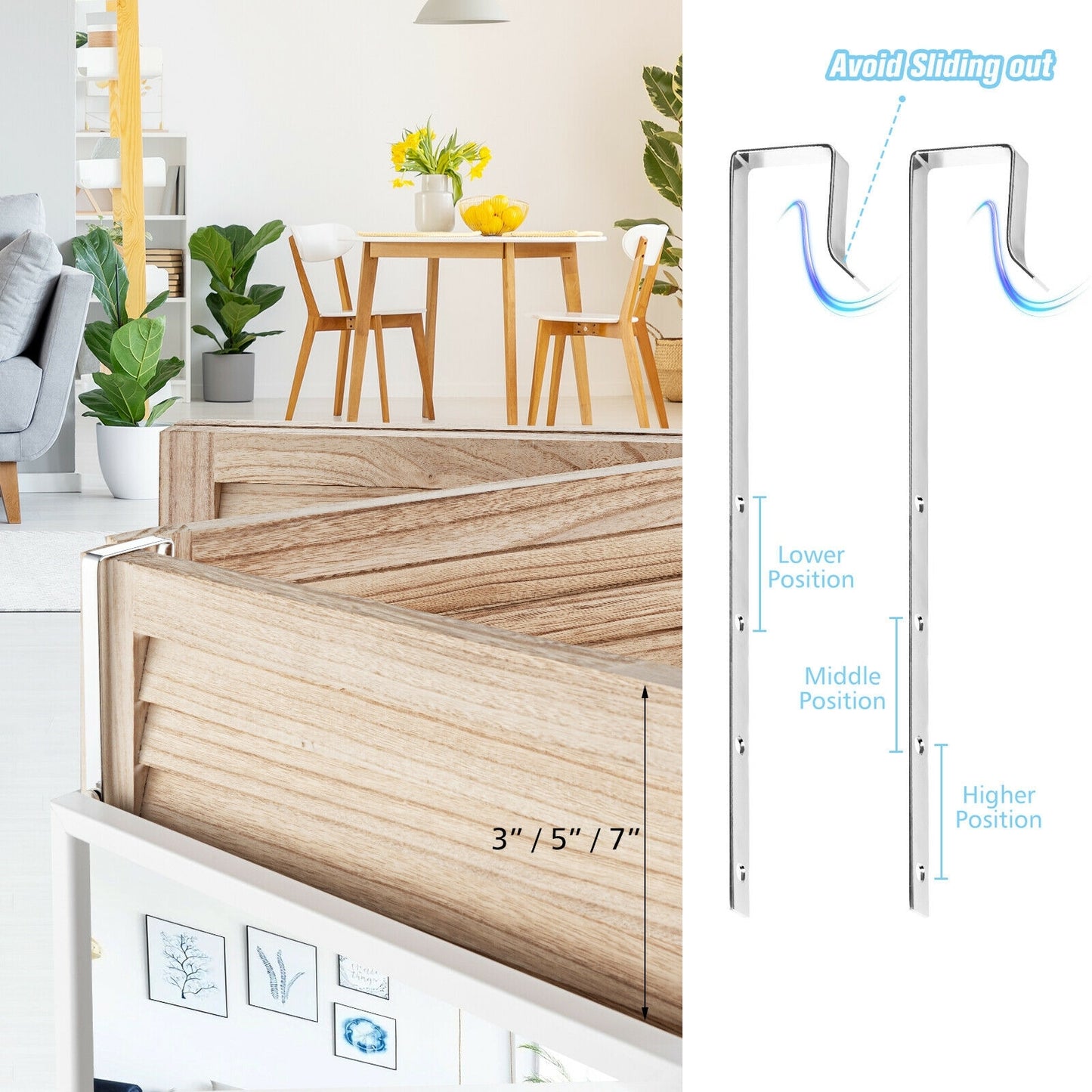42.5 Inch Full Length Metal Mirror with Adjustable Hooks for Wall or Door Mounting - White