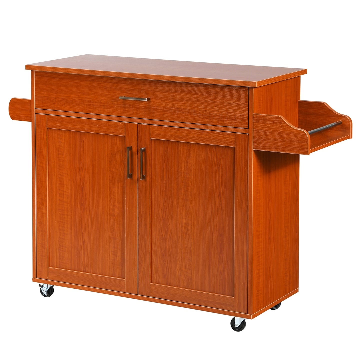 Mobile Kitchen Island Cart with Integrated Towel and Spice Racks in Cherry