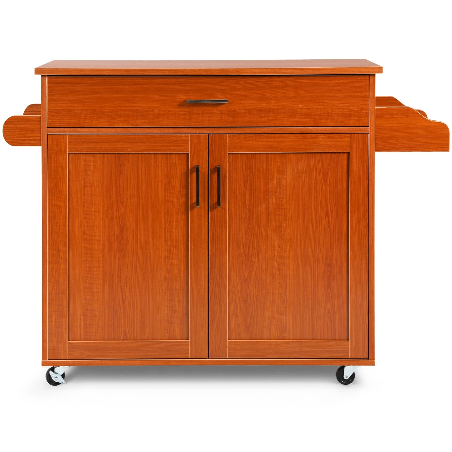 Mobile Kitchen Island Cart with Integrated Towel and Spice Racks in Cherry