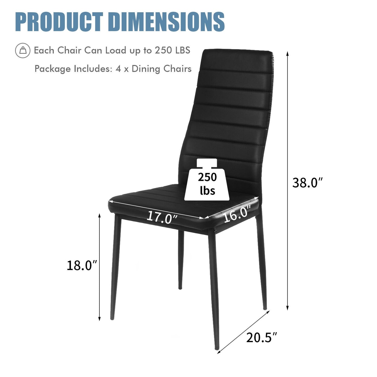 Set of 4 Modern Leather Dining Chairs with Metal Frame and Ergonomic Support
