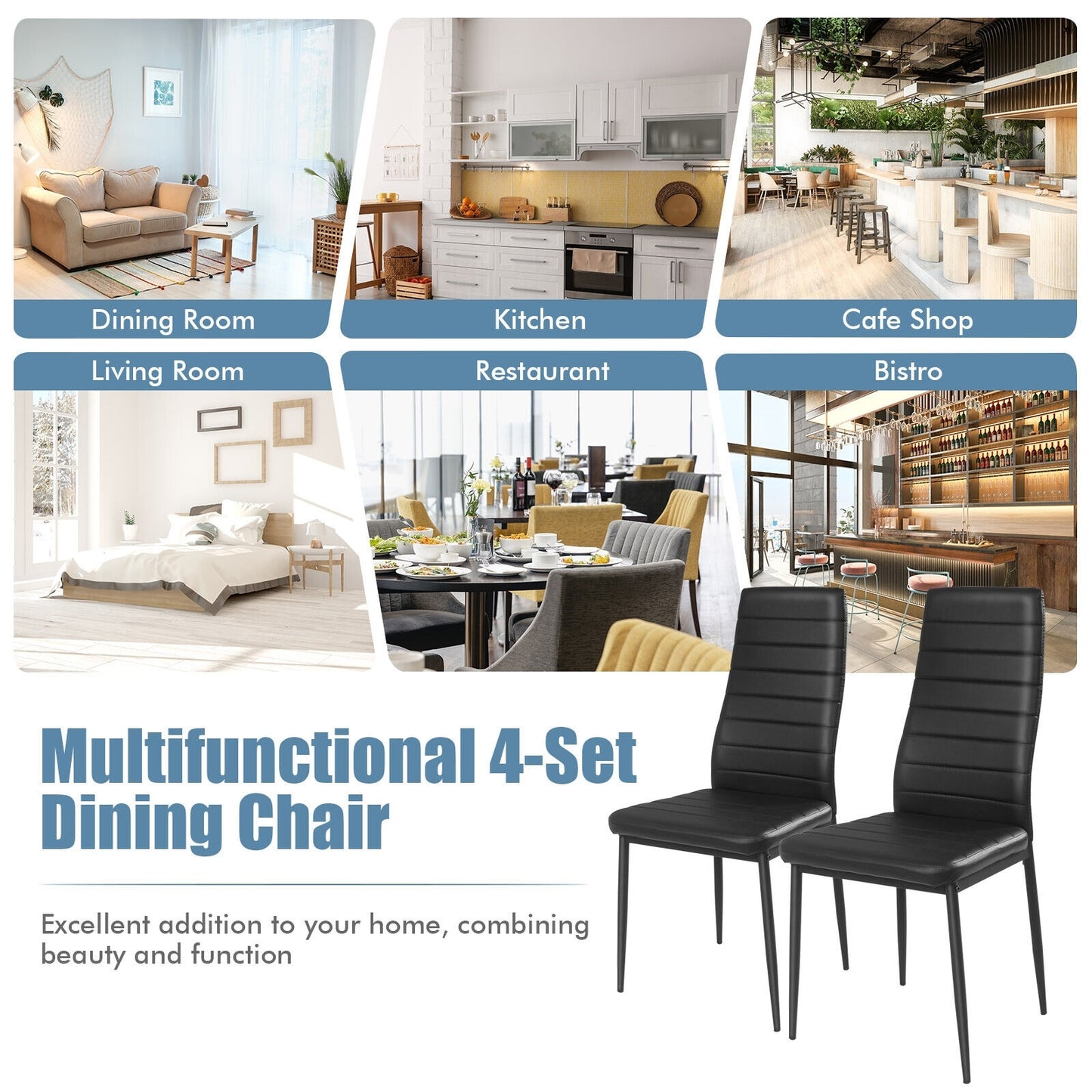 Set of 4 Modern Leather Dining Chairs with Metal Frame and Ergonomic Support