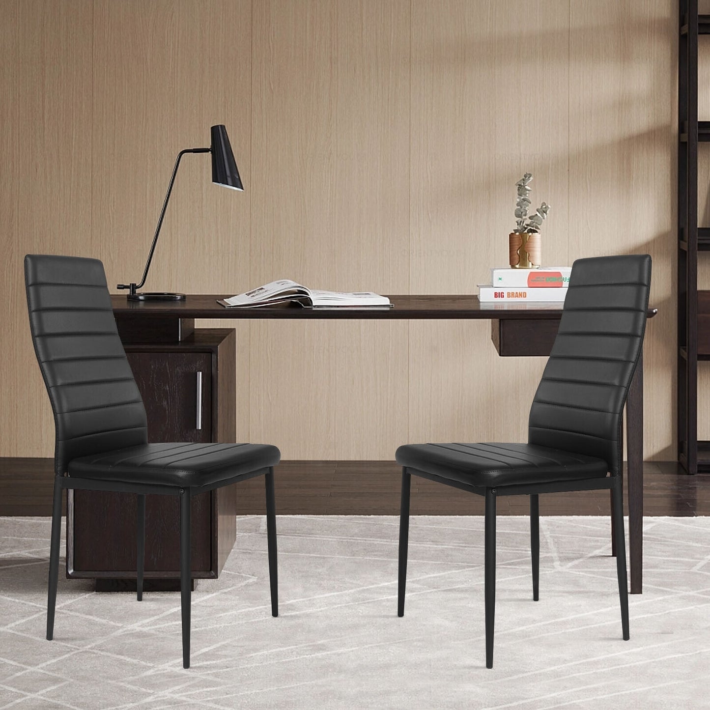 Set of 4 Modern Leather Dining Chairs with Metal Frame and Ergonomic Support
