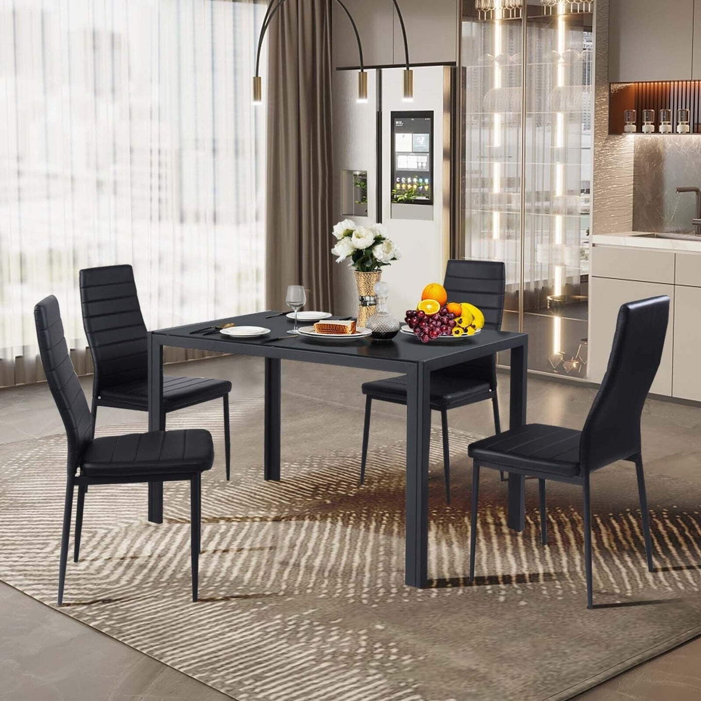 Set of 4 Modern Leather Dining Chairs with Metal Frame and Ergonomic Support