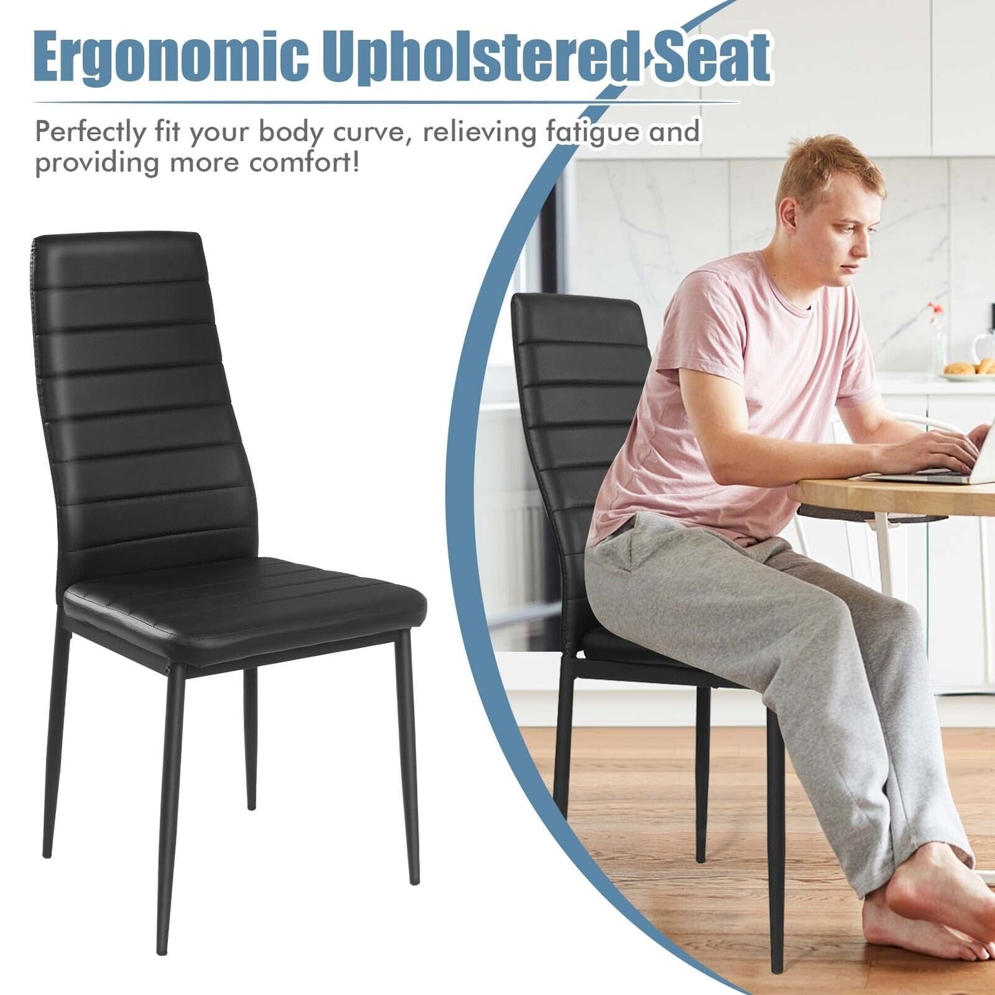 Set of 4 Modern Leather Dining Chairs with Metal Frame and Ergonomic Support