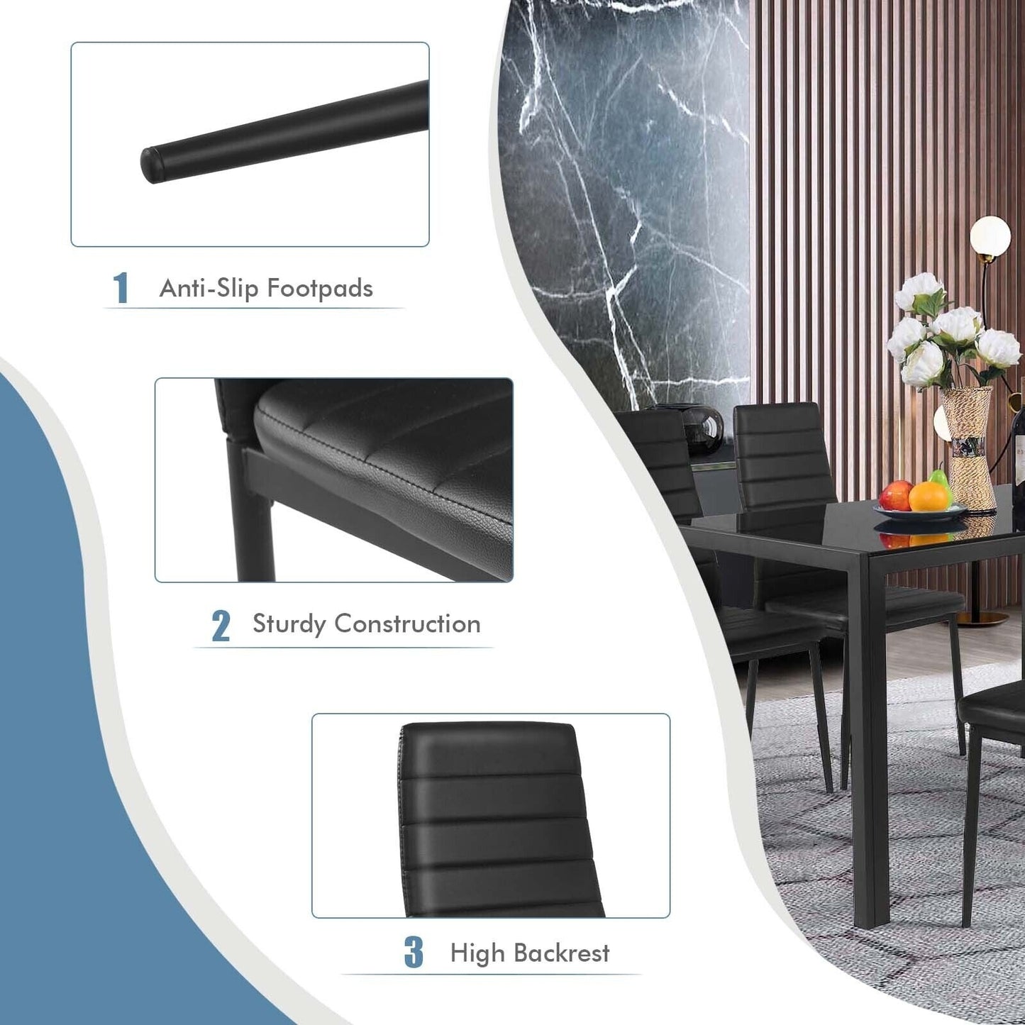 Set of 4 Modern Leather Dining Chairs with Metal Frame and Ergonomic Support
