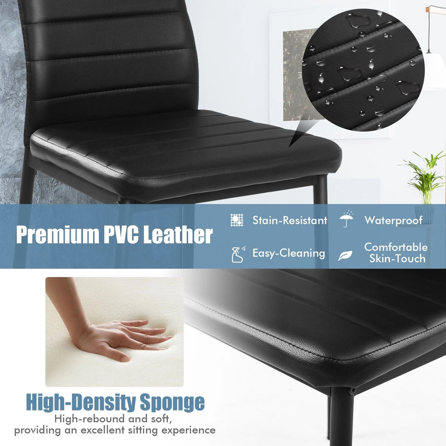 Set of 4 Modern Leather Dining Chairs with Metal Frame and Ergonomic Support