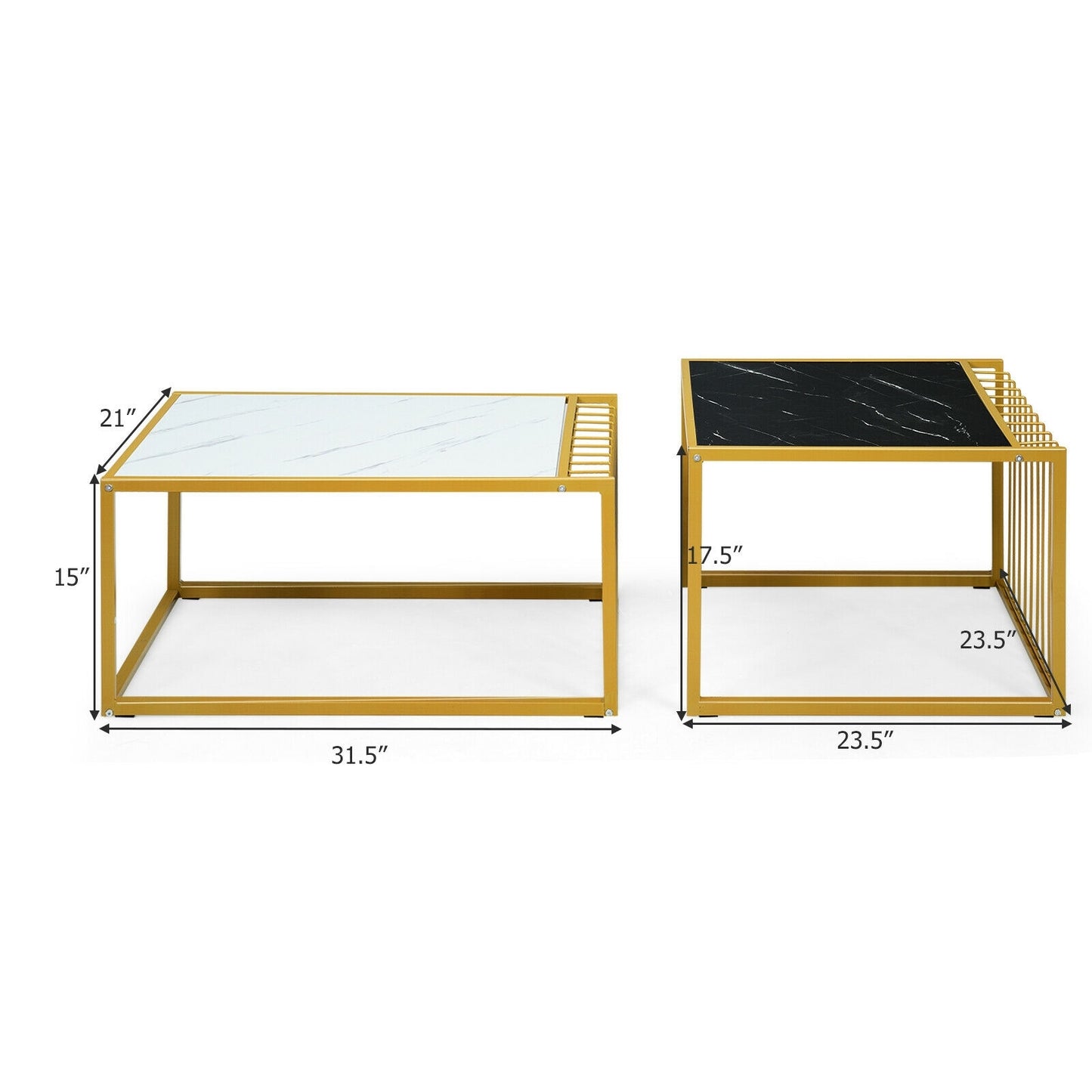 Modern Nesting Side Table Set of 2 with Faux Marble Top and Metal Frame