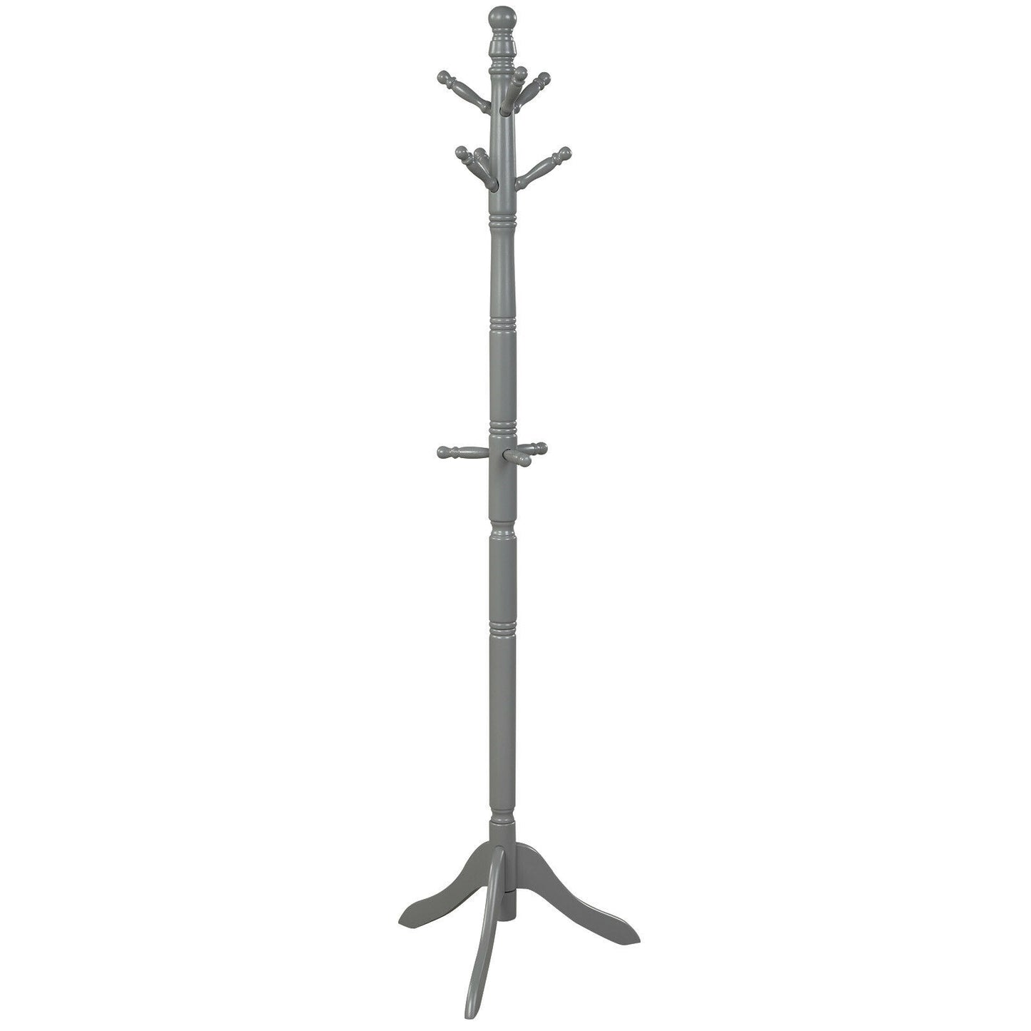 Adjustable Freestanding Wooden Coat Tree with 9 Hooks for Entryway or Bedroom - Grey