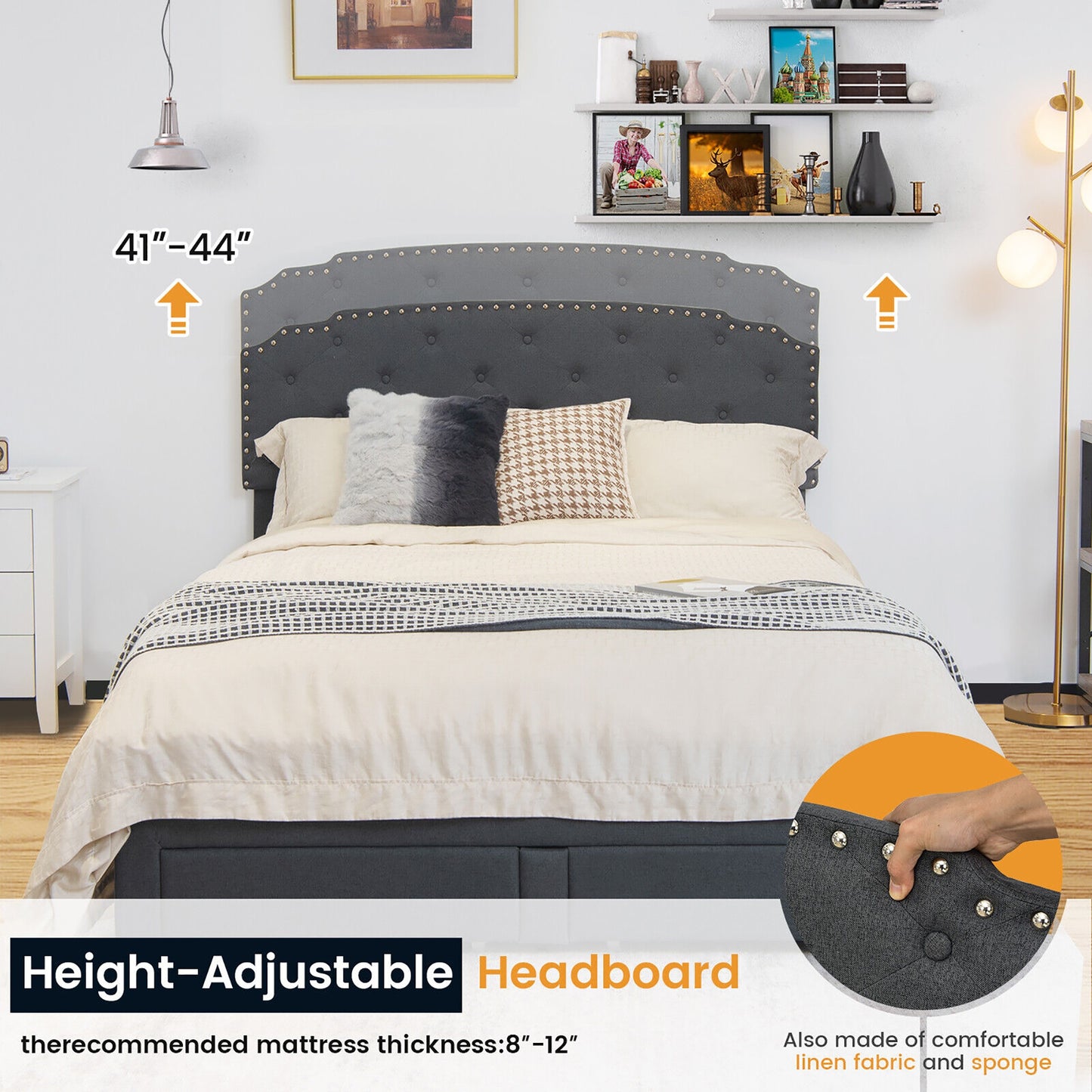 Modern Platform Bed Frame with Adjustable Headboard and 4 Spacious Storage Drawers