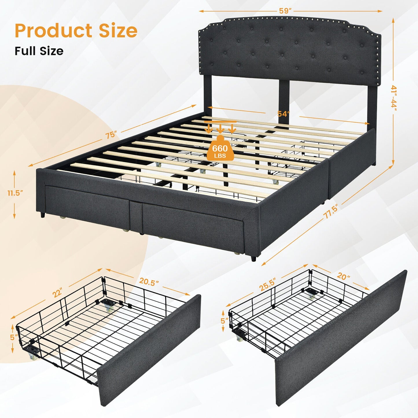 Modern Platform Bed Frame with Adjustable Headboard and 4 Spacious Storage Drawers