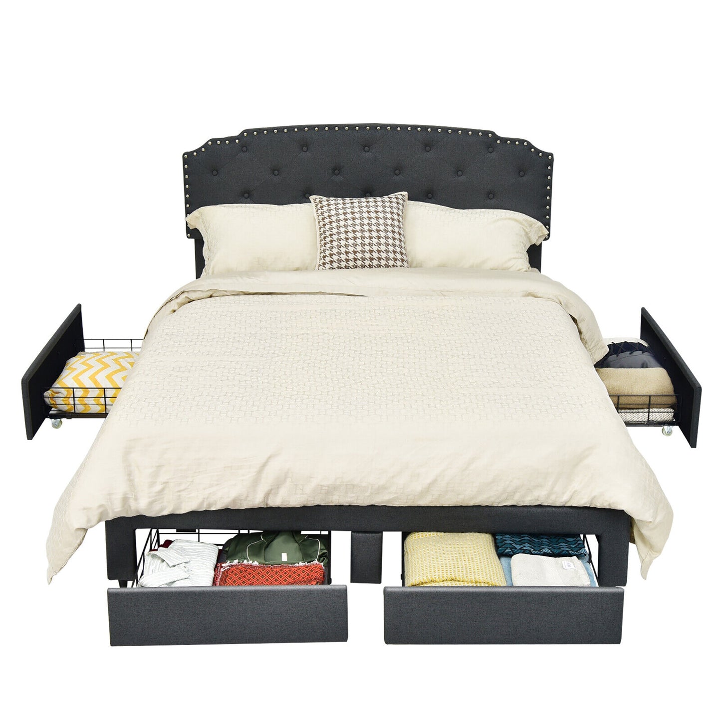 Modern Platform Bed Frame with Adjustable Headboard and 4 Spacious Storage Drawers