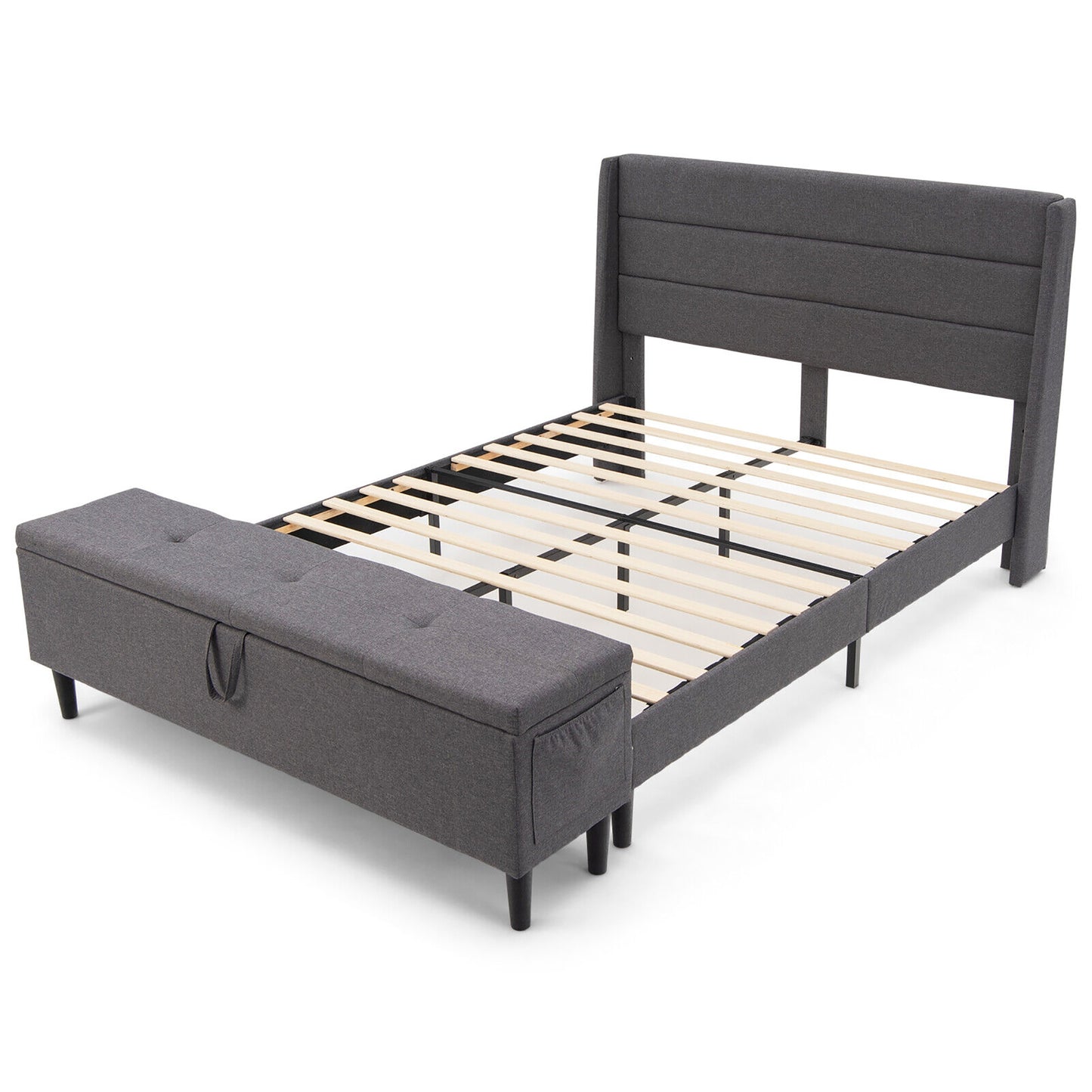 Modern Upholstered Platform Bed Frame with Storage Ottoman - Full/Queen Size