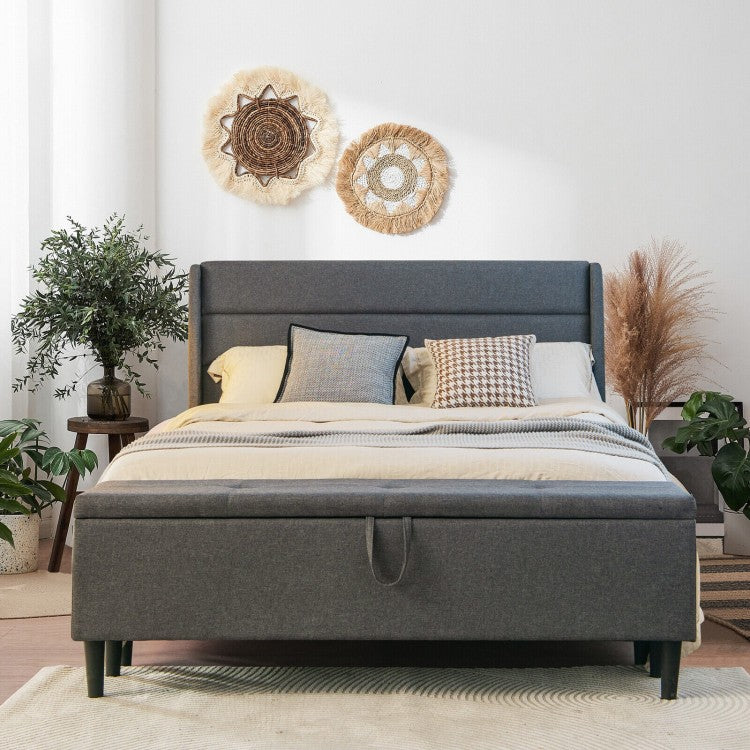 Modern Upholstered Platform Bed Frame with Storage Ottoman - Full/Queen Size