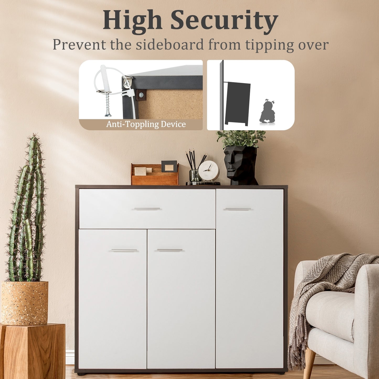 Modern Buffet Sideboard Cabinet with Spacious Storage and Wide Tabletop