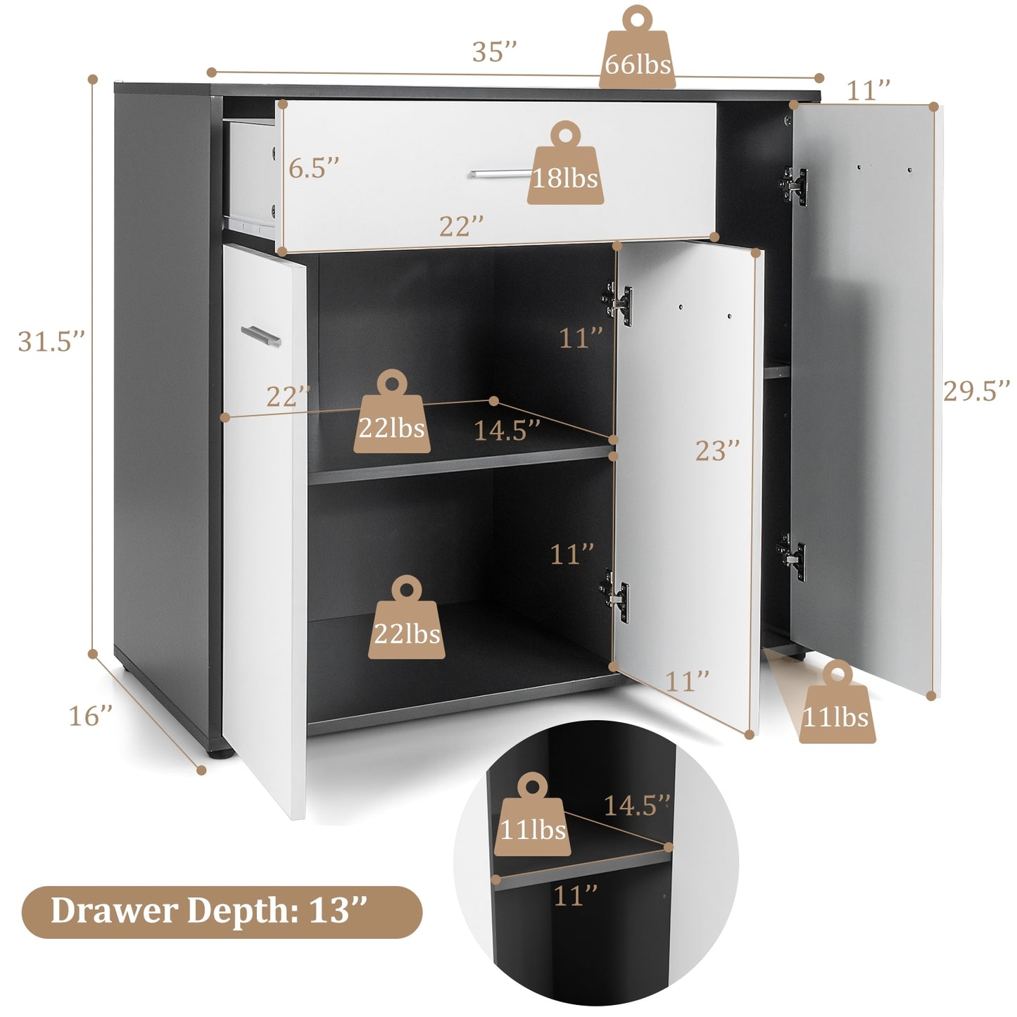 Modern Buffet Sideboard Cabinet with Spacious Storage and Wide Tabletop