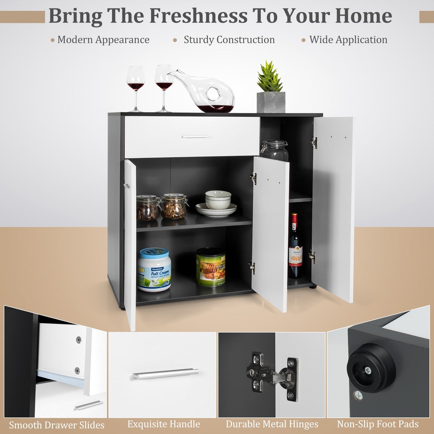 Modern Buffet Sideboard Cabinet with Spacious Storage and Wide Tabletop