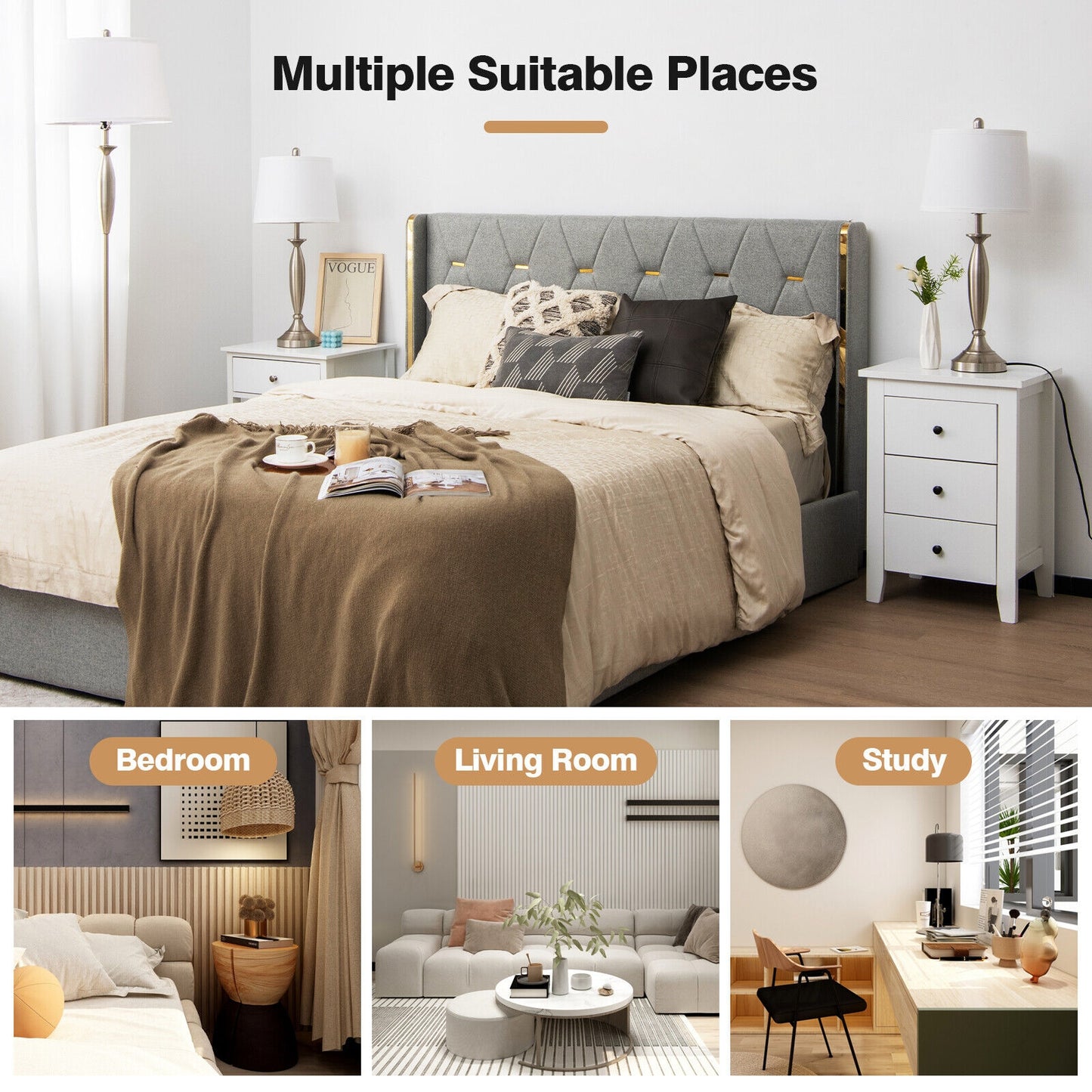 3 Piece Modern Nickel Floor and Table Lamp Set with Linen Shades