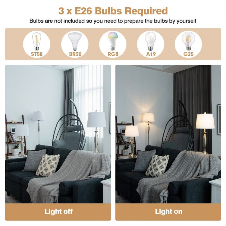 3 Piece Modern Nickel Floor and Table Lamp Set with Linen Shades