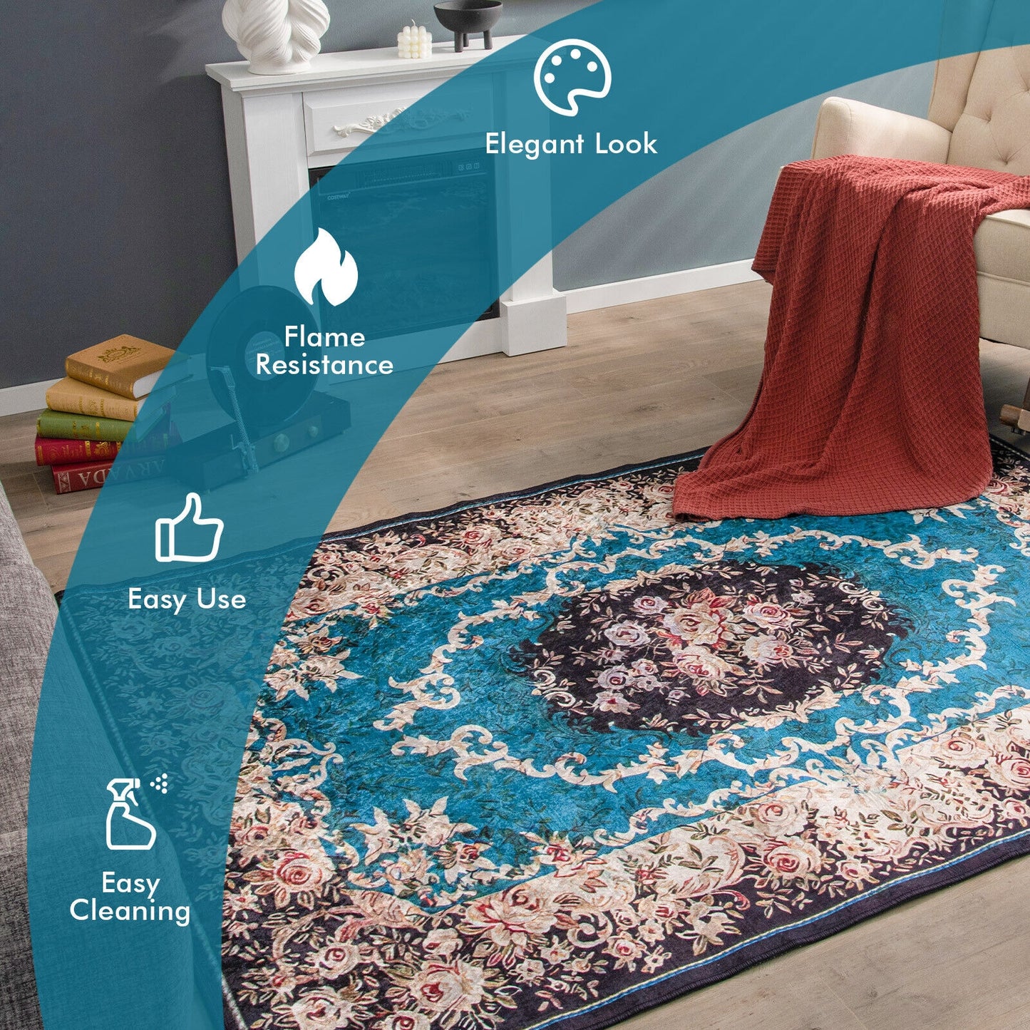 6'7" x 4'8" Premium Non-Shedding Area Rug with Anti-Slip Backing for Safety