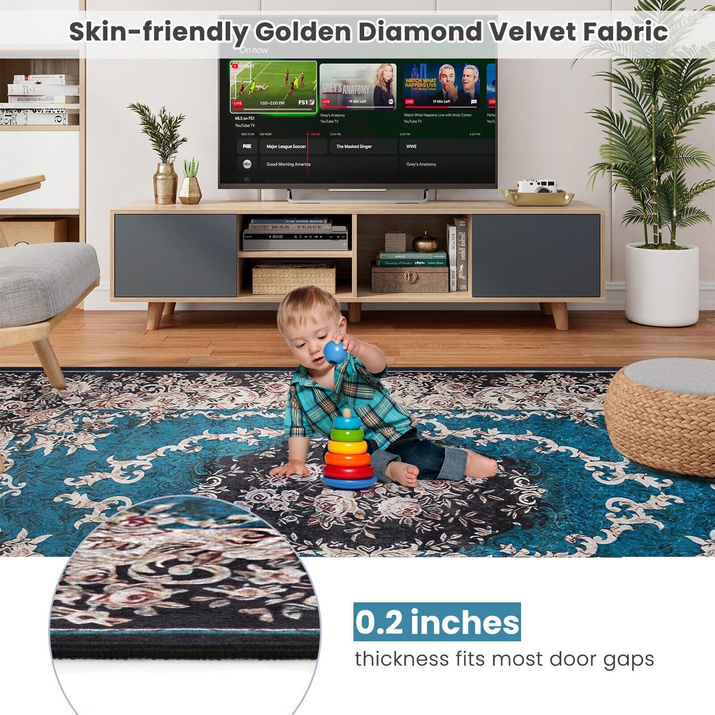 7'7" x 5'4" Premium Non-Shedding Area Rug with Anti-Slip Backing for Safety