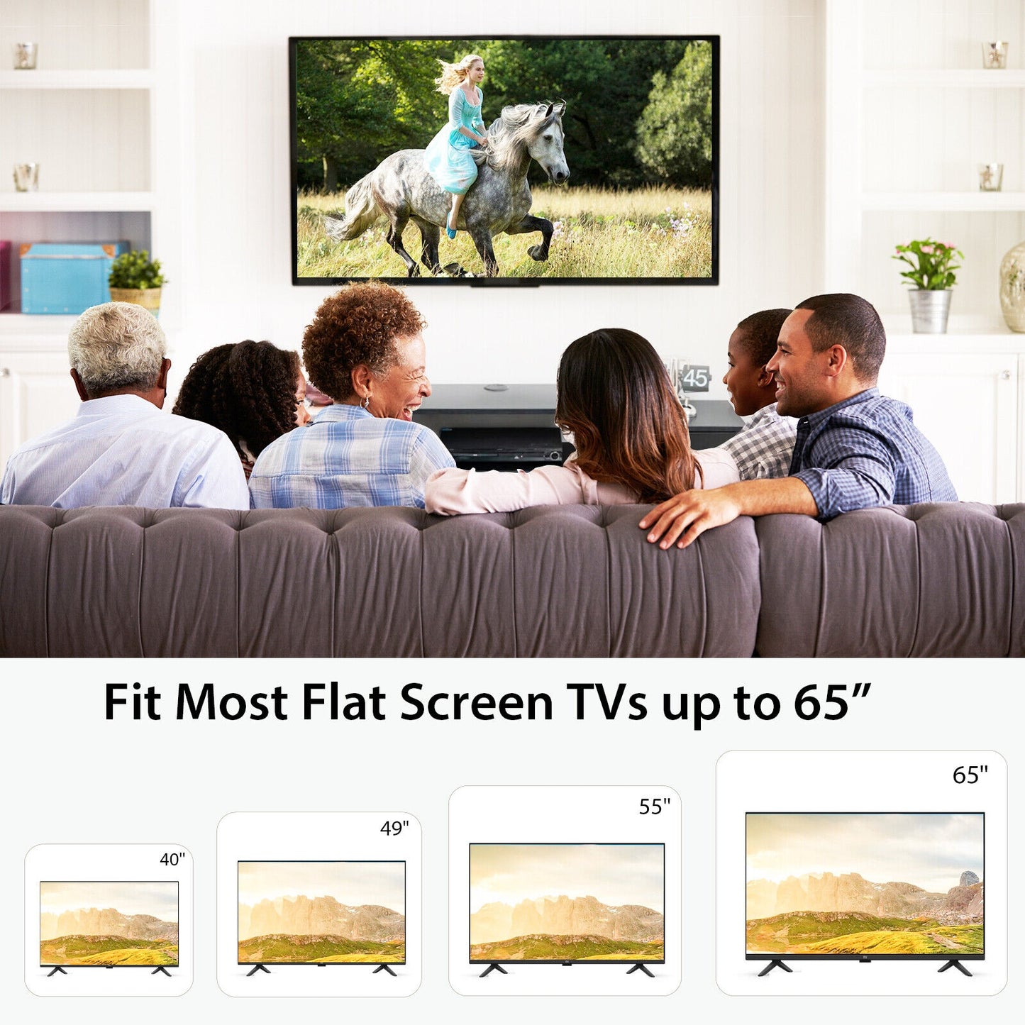 55 Inch Wall Mounted Floating TV Stand with Power Outlet for TVs up to 65 Inch in Black