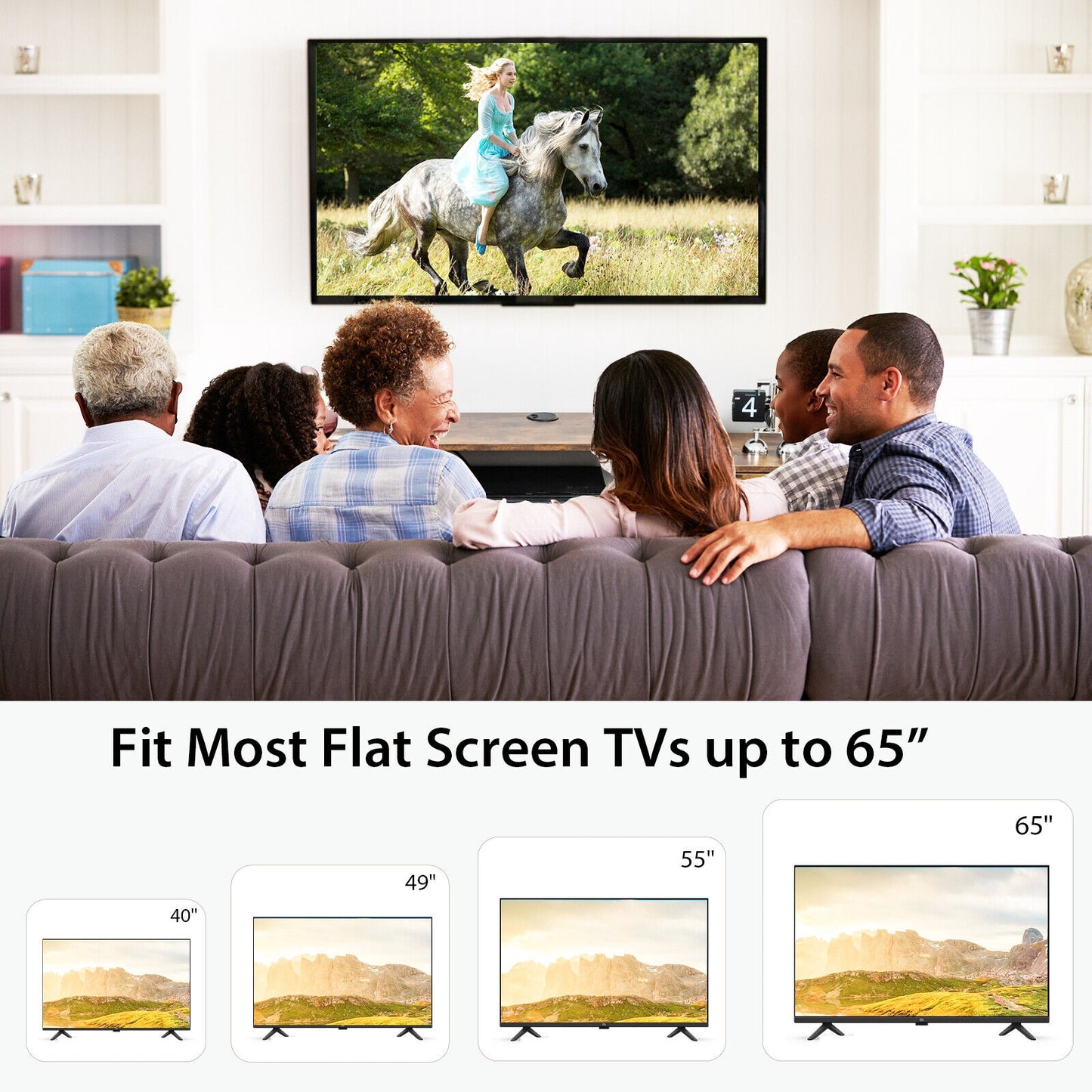 55 Inch Wall Mounted Floating TV Stand with Power Outlet for TVs up to 65 Inch in Rustic Brown