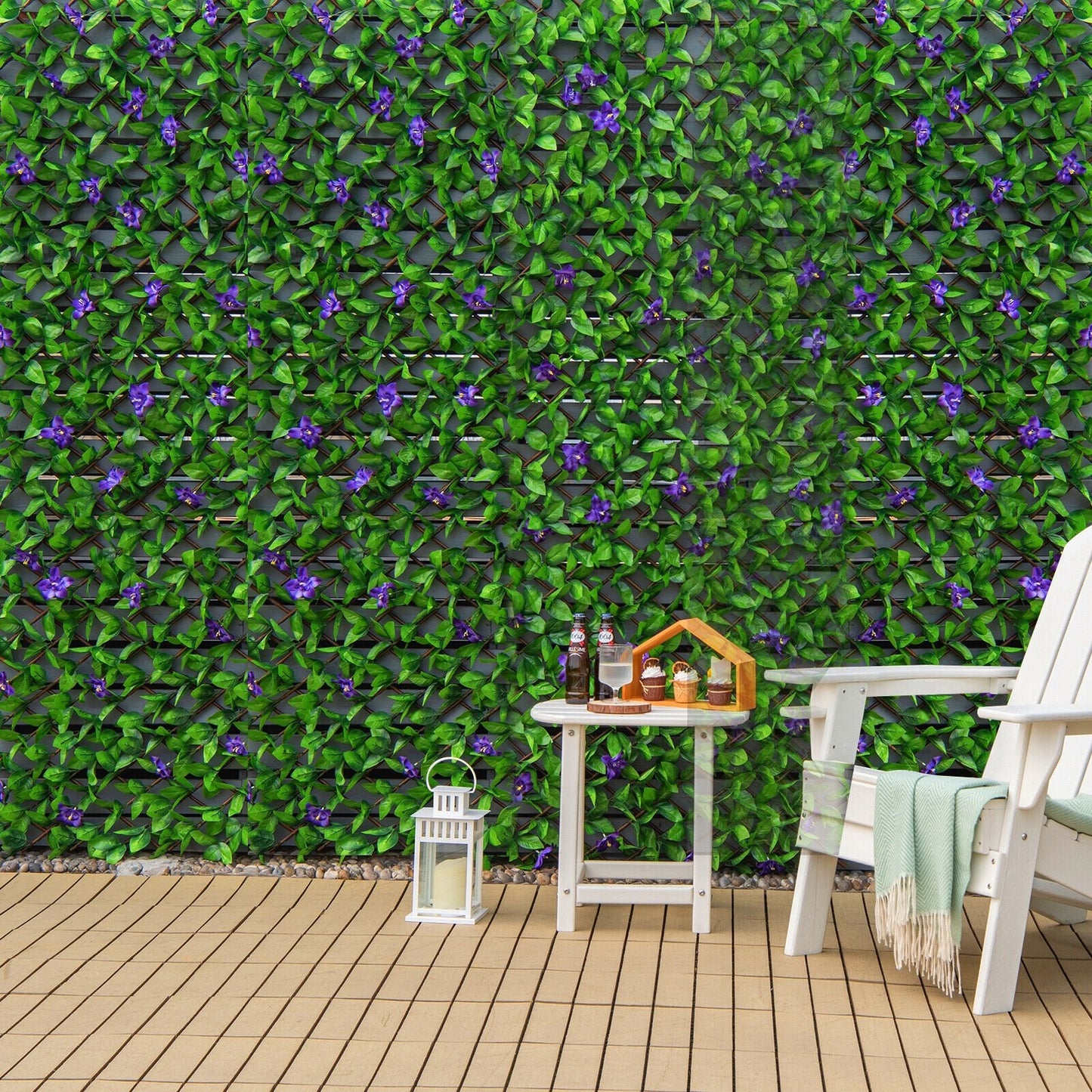 4 Piece Expandable Artificial Hedge Fence with Flowers – Privacy Screen for Indoor & Outdoor Use