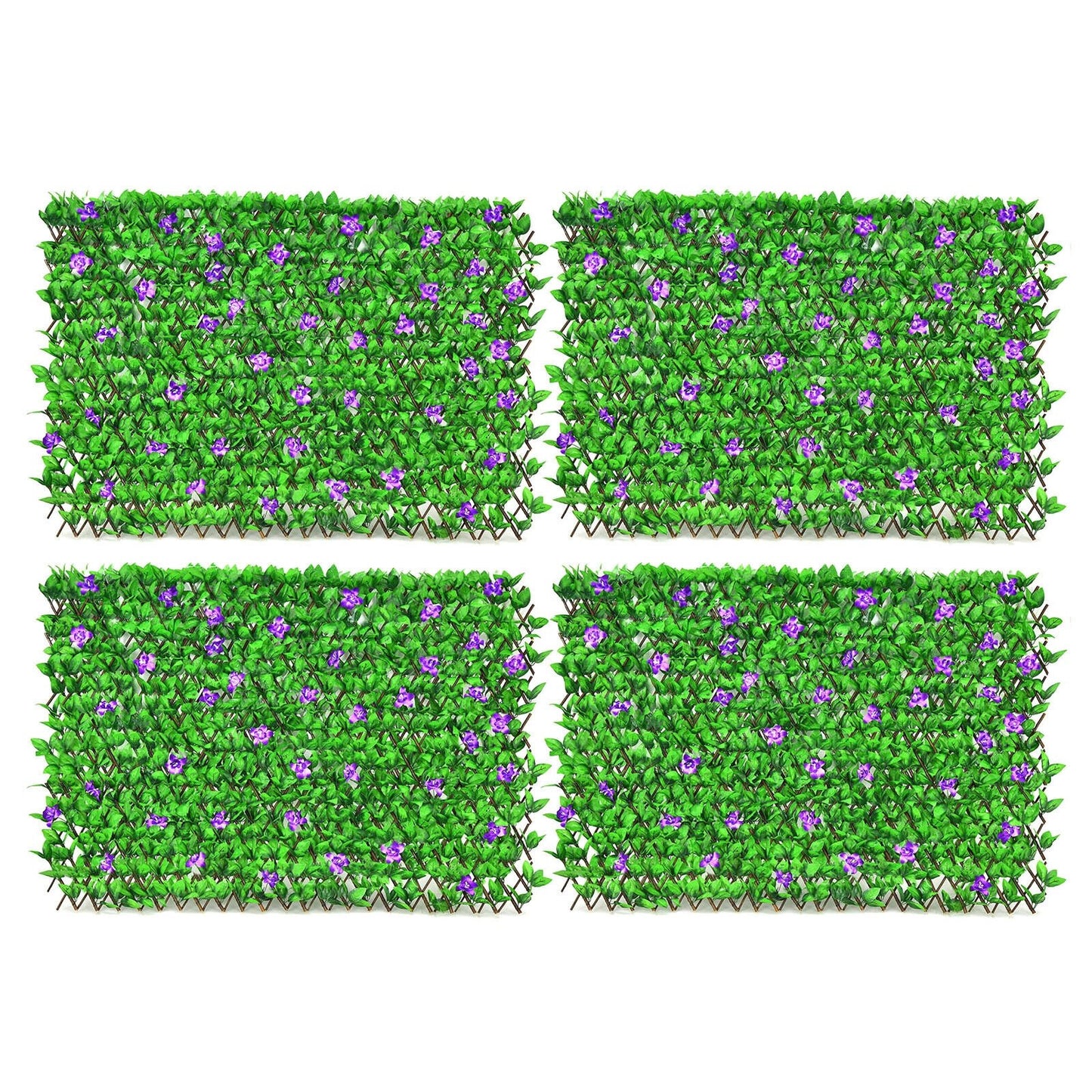 4 Piece Expandable Artificial Hedge Fence with Flowers – Privacy Screen for Indoor & Outdoor Use