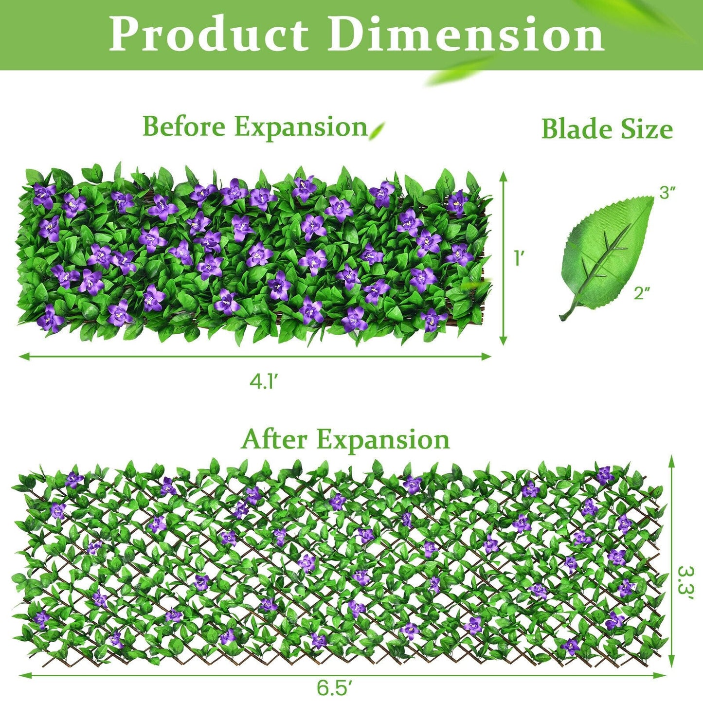 4 Piece Expandable Artificial Hedge Fence with Flowers – Privacy Screen for Indoor & Outdoor Use