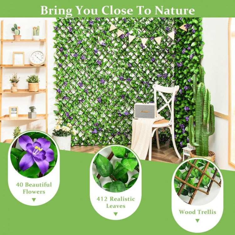 4 Piece Expandable Artificial Hedge Fence with Flowers – Privacy Screen for Indoor & Outdoor Use