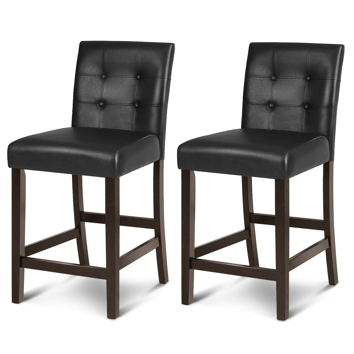 Set of 2 Stylish PVC Leather Bar Stools with Upholstered Back and Footrests