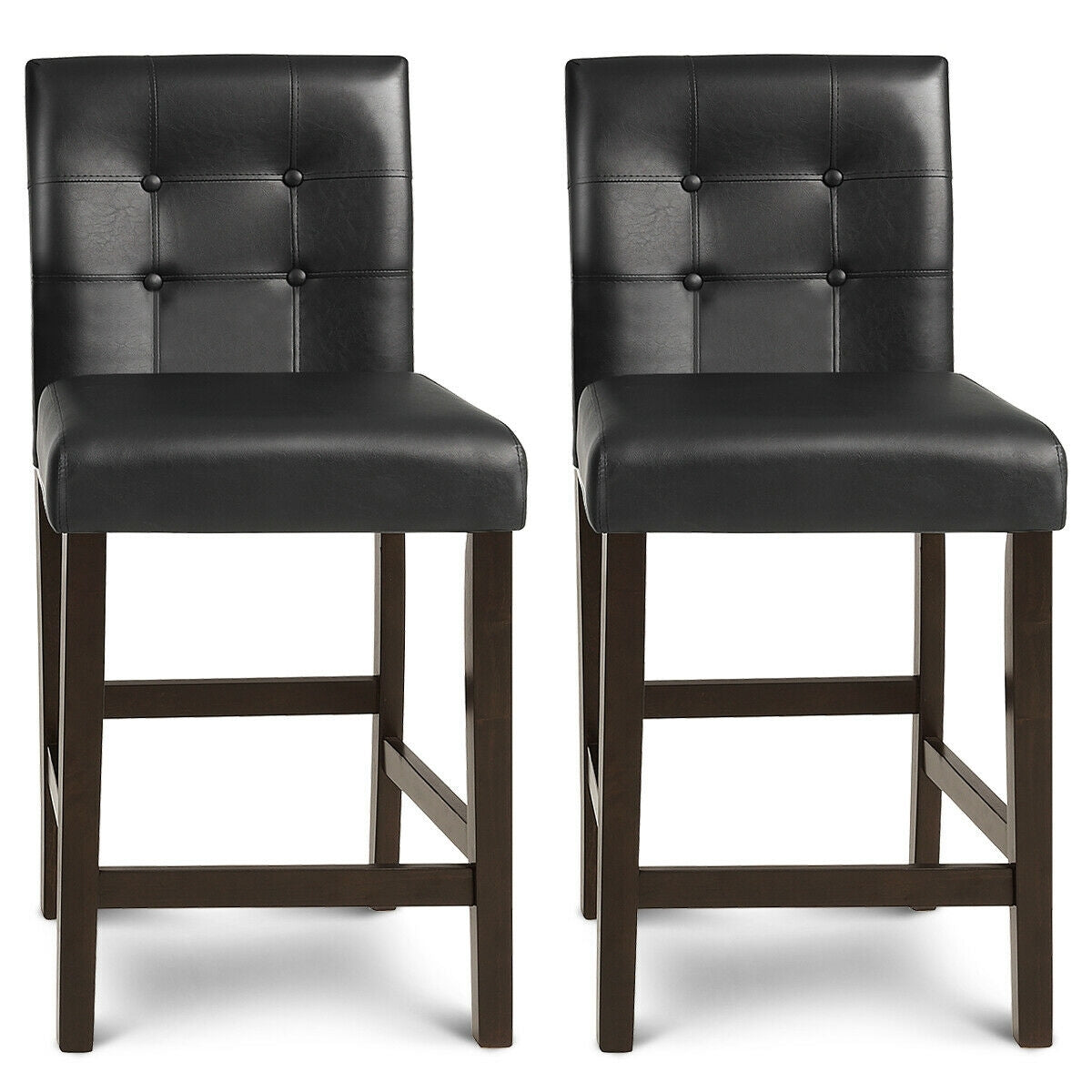 Set of 2 Stylish PVC Leather Bar Stools with Upholstered Back and Footrests