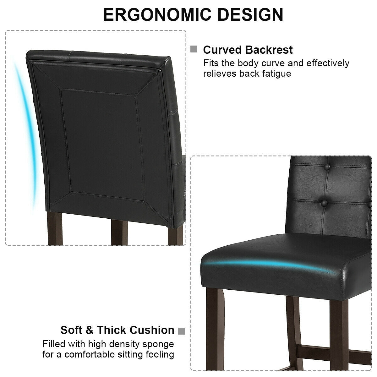 Set of 2 Stylish PVC Leather Bar Stools with Upholstered Back and Footrests