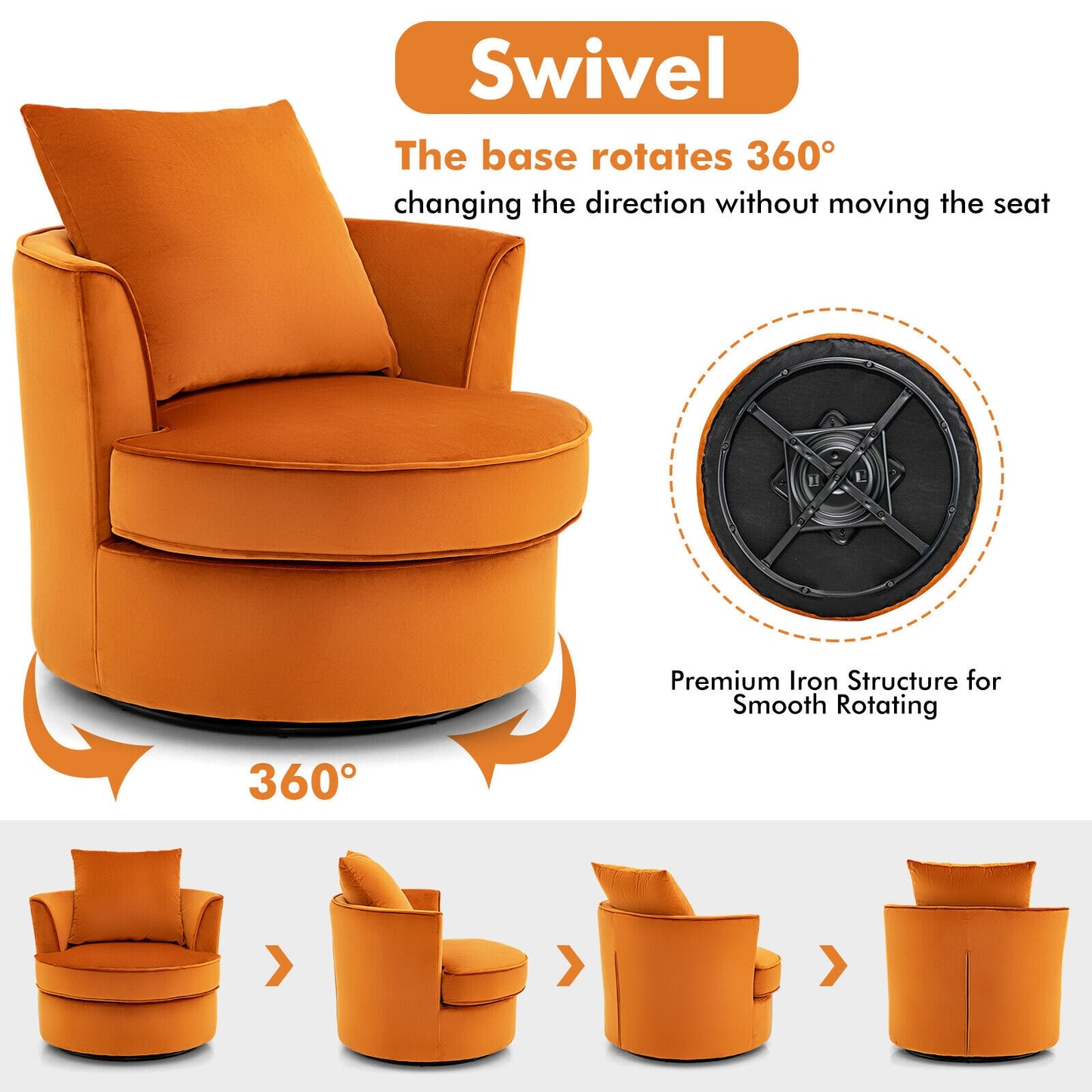 Modern Swivel Barrel Chair with 360° Rotation and No Assembly Required