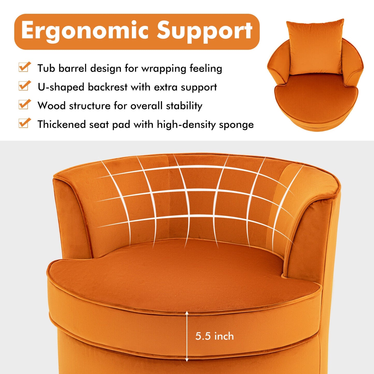 Modern Swivel Barrel Chair with 360° Rotation and No Assembly Required