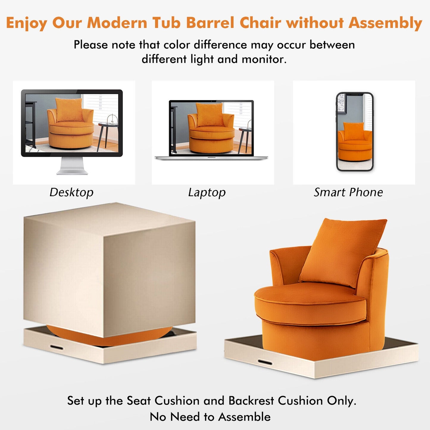 Modern Swivel Barrel Chair with 360° Rotation and No Assembly Required