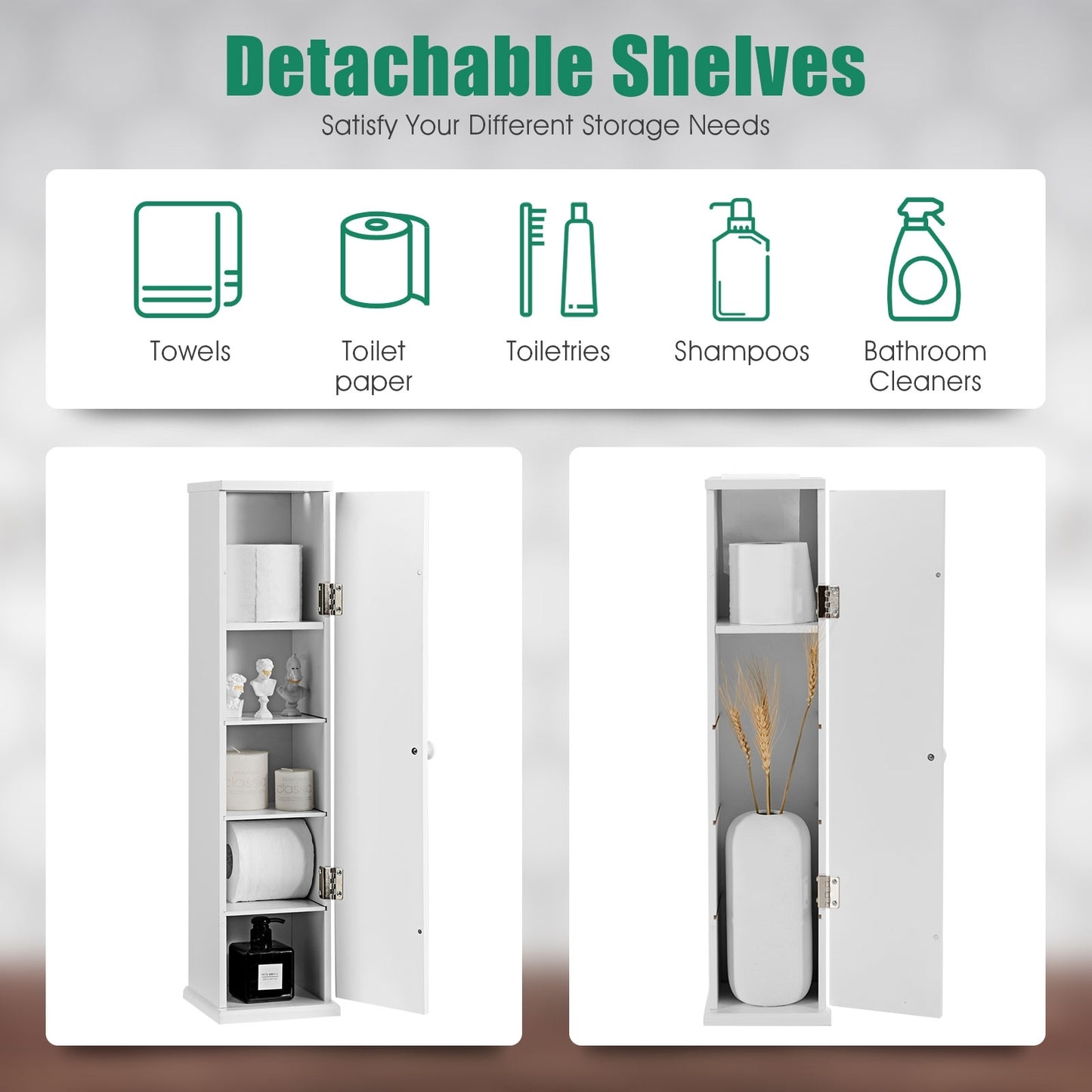 Freestanding Toilet Paper Holder with 4 Shelves and Top Storage Rack for Bathroom