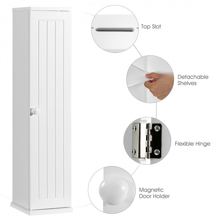 Freestanding Toilet Paper Holder with 4 Shelves and Top Storage Rack for Bathroom