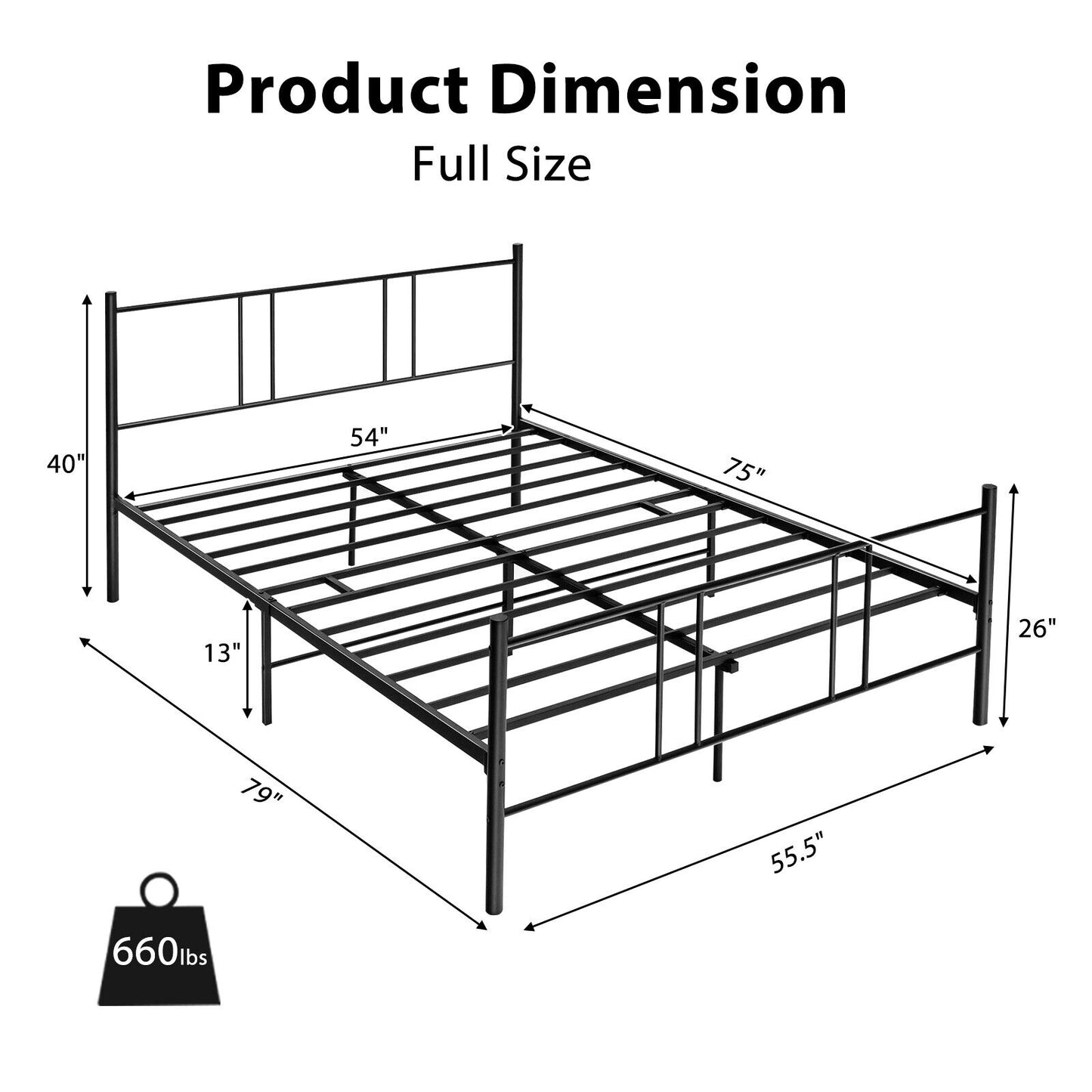 Elegant Steel Platform Bed Frame with High Headboard for Superior Comfort - Full/Queen Size