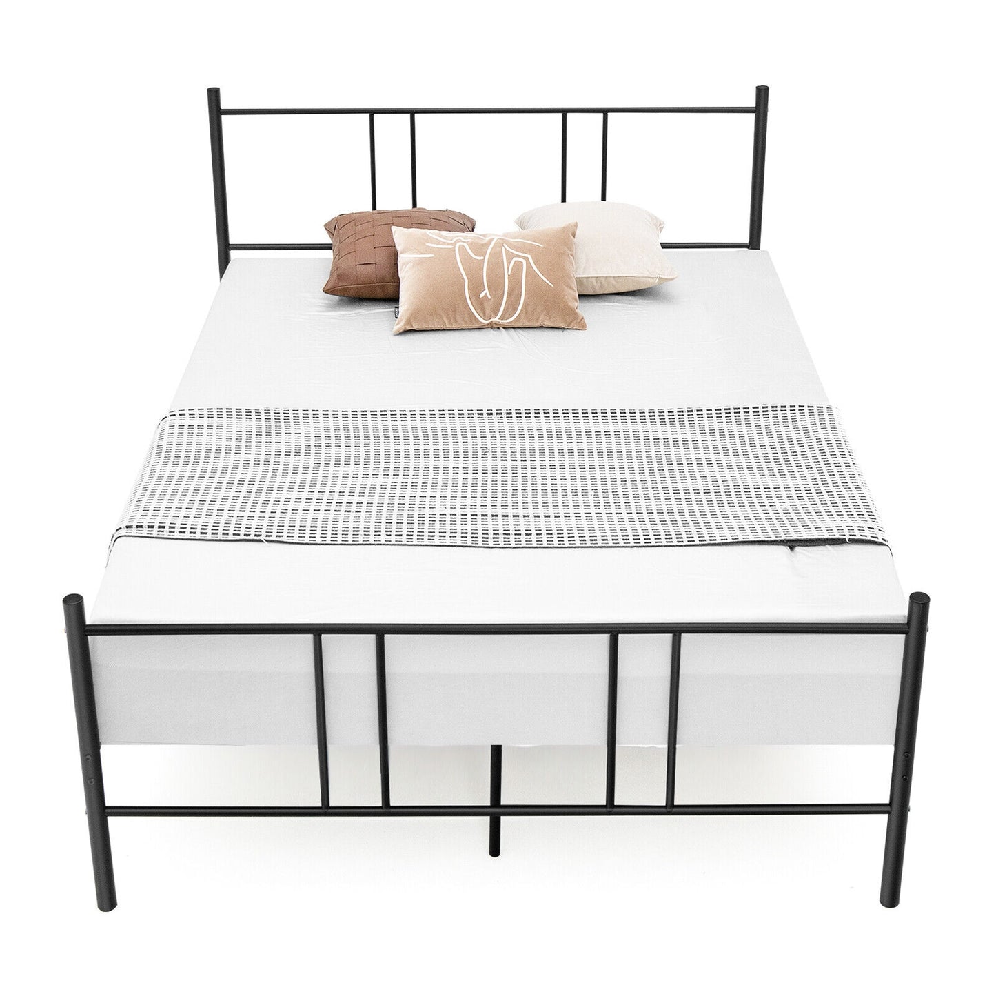 Elegant Steel Platform Bed Frame with High Headboard for Superior Comfort - Full/Queen Size