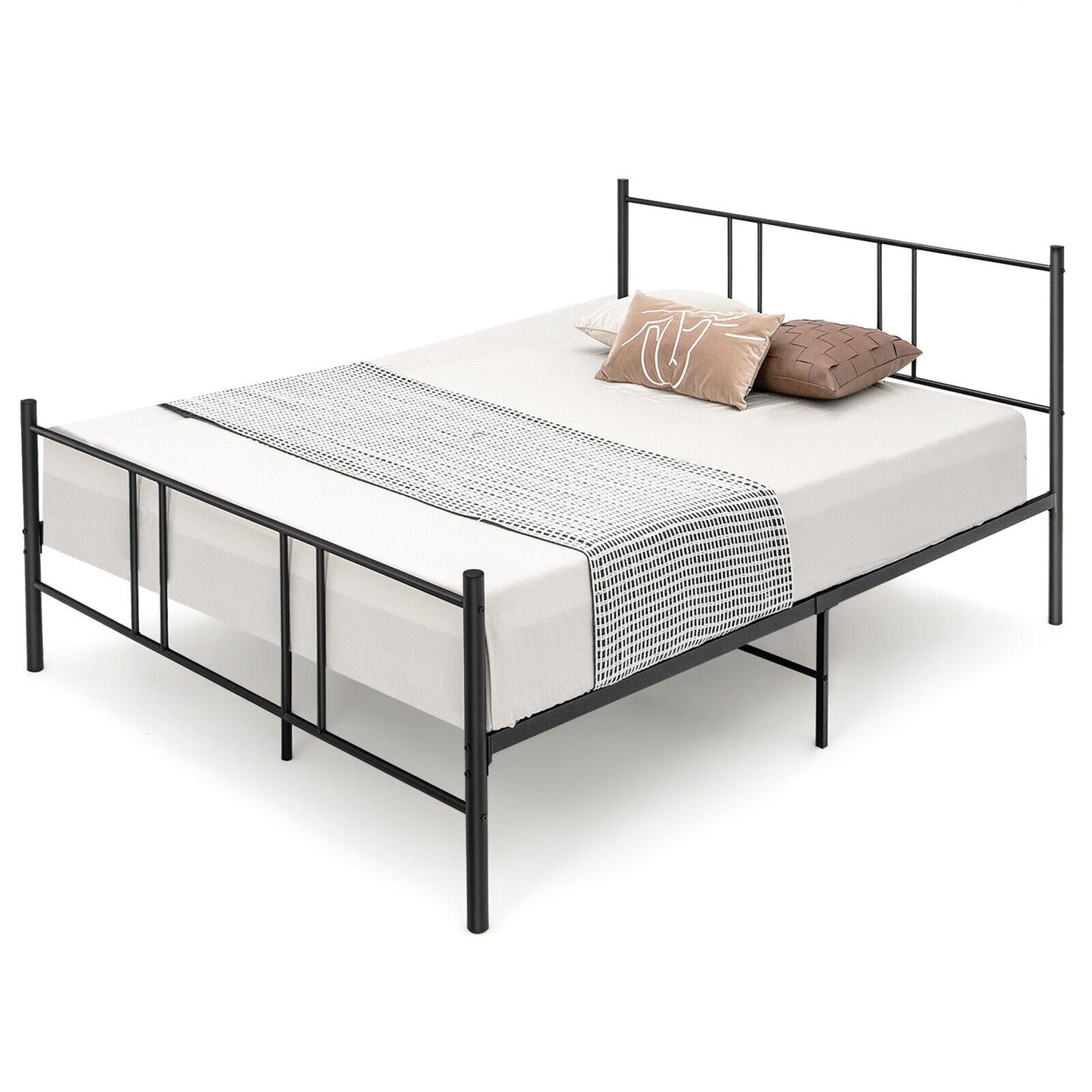 Elegant Steel Platform Bed Frame with High Headboard for Superior Comfort - Full/Queen Size
