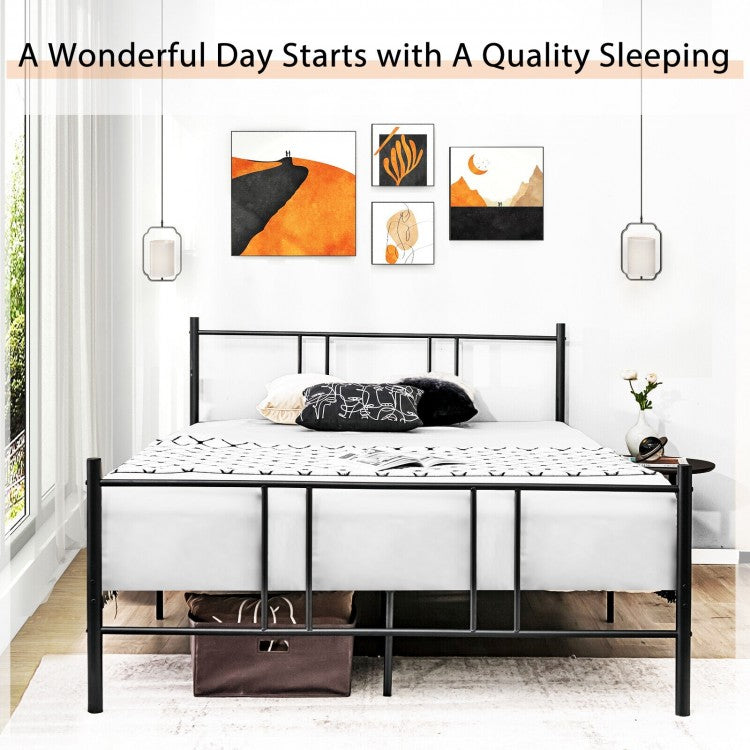 Elegant Steel Platform Bed Frame with High Headboard for Superior Comfort - Full/Queen Size