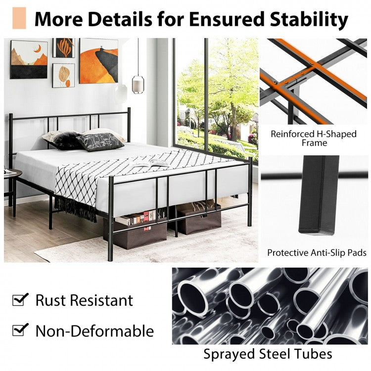 Elegant Steel Platform Bed Frame with High Headboard for Superior Comfort - Full/Queen Size