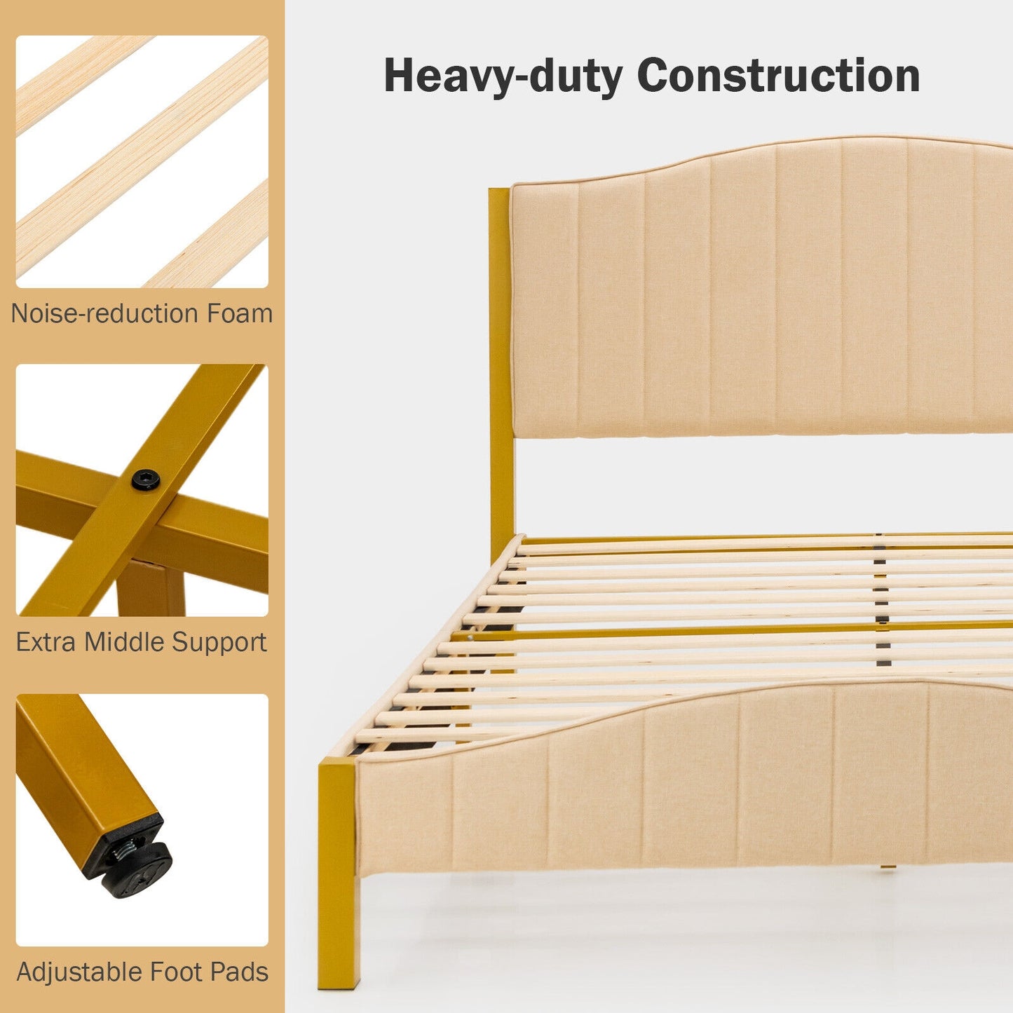 Modern Upholstered Bed Frame with Quilted Headboard - Full/Queen Size