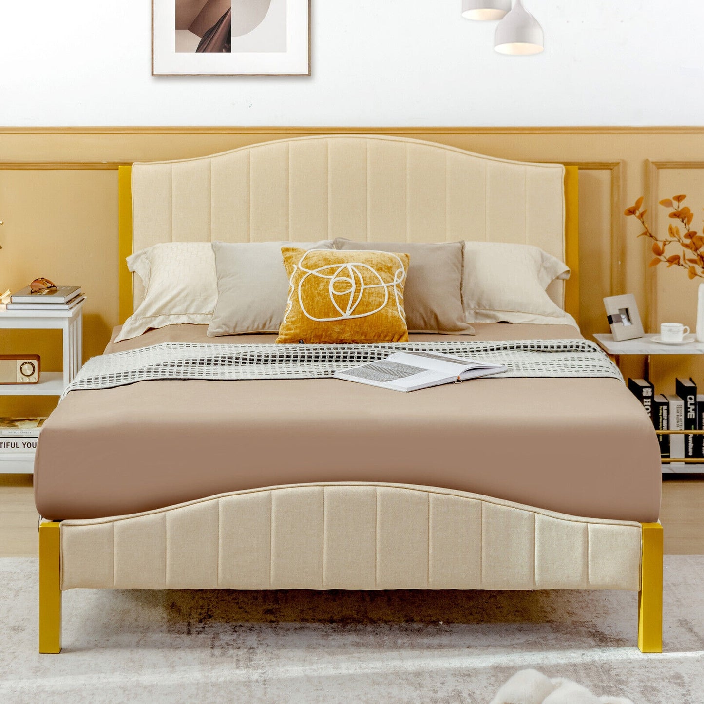 Modern Upholstered Bed Frame with Quilted Headboard - Full/Queen Size